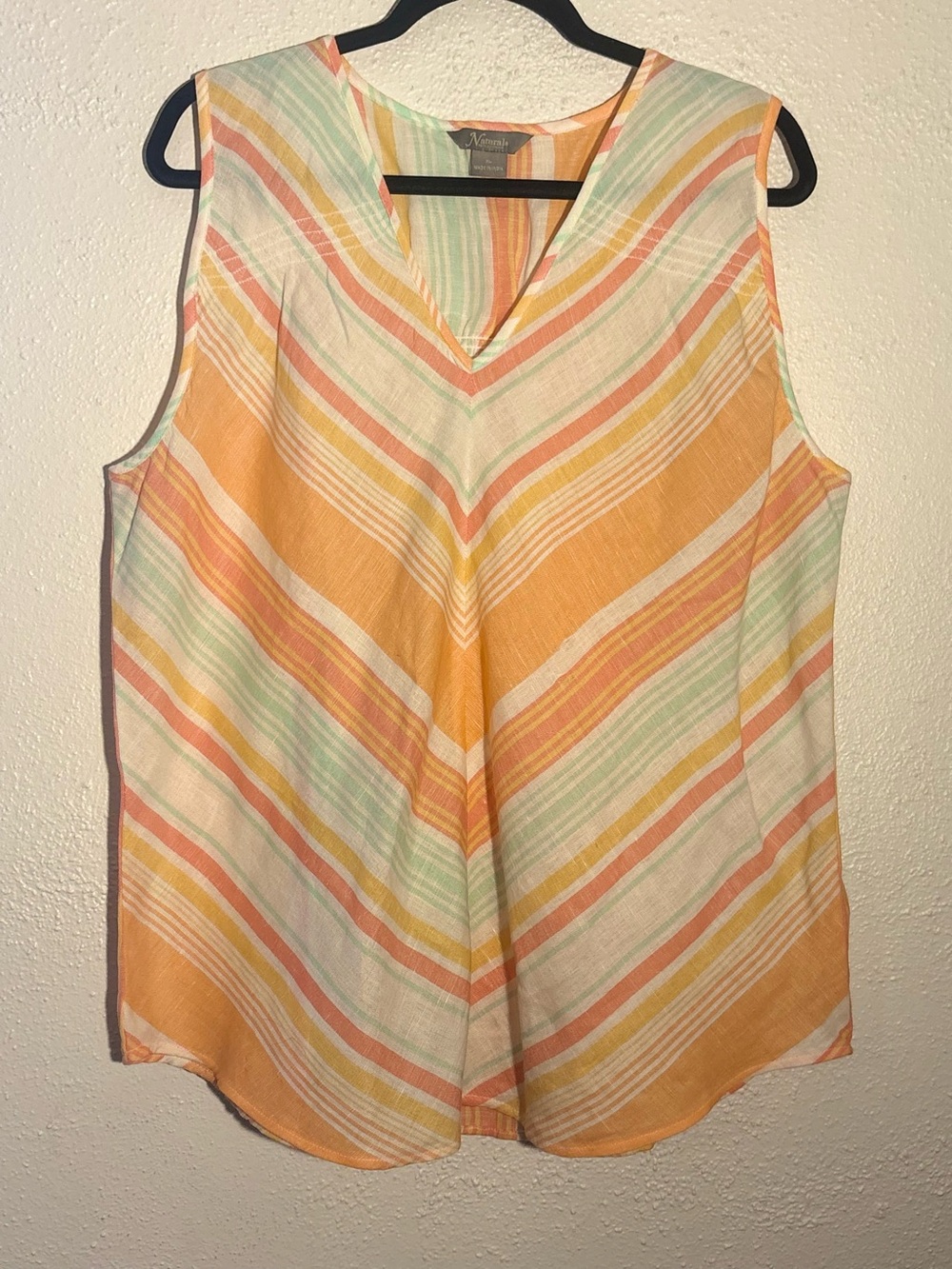Natural Reflections Womens Linen Cotton Blend Sleeveless Top Striped Size XL